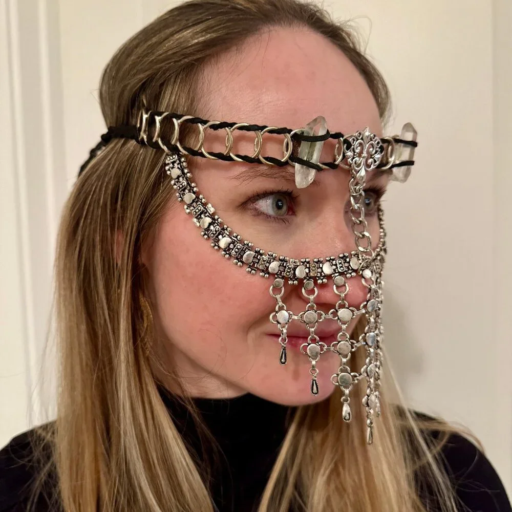 Silver Face Jewelry Mask Arabic Style Belly Dance Burning Man Festival Halloween